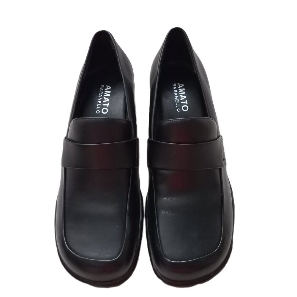 Women's Black Shoes Chunky Leather Square Toe Block Heels 2" Size 7 1/2 New